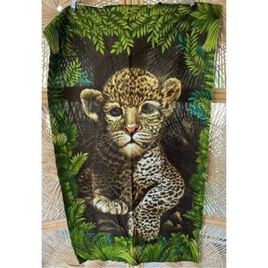 Vintage Wesco-Reltex Leopard Cub Jungle Safari Fabric Panel for tapestry sewing